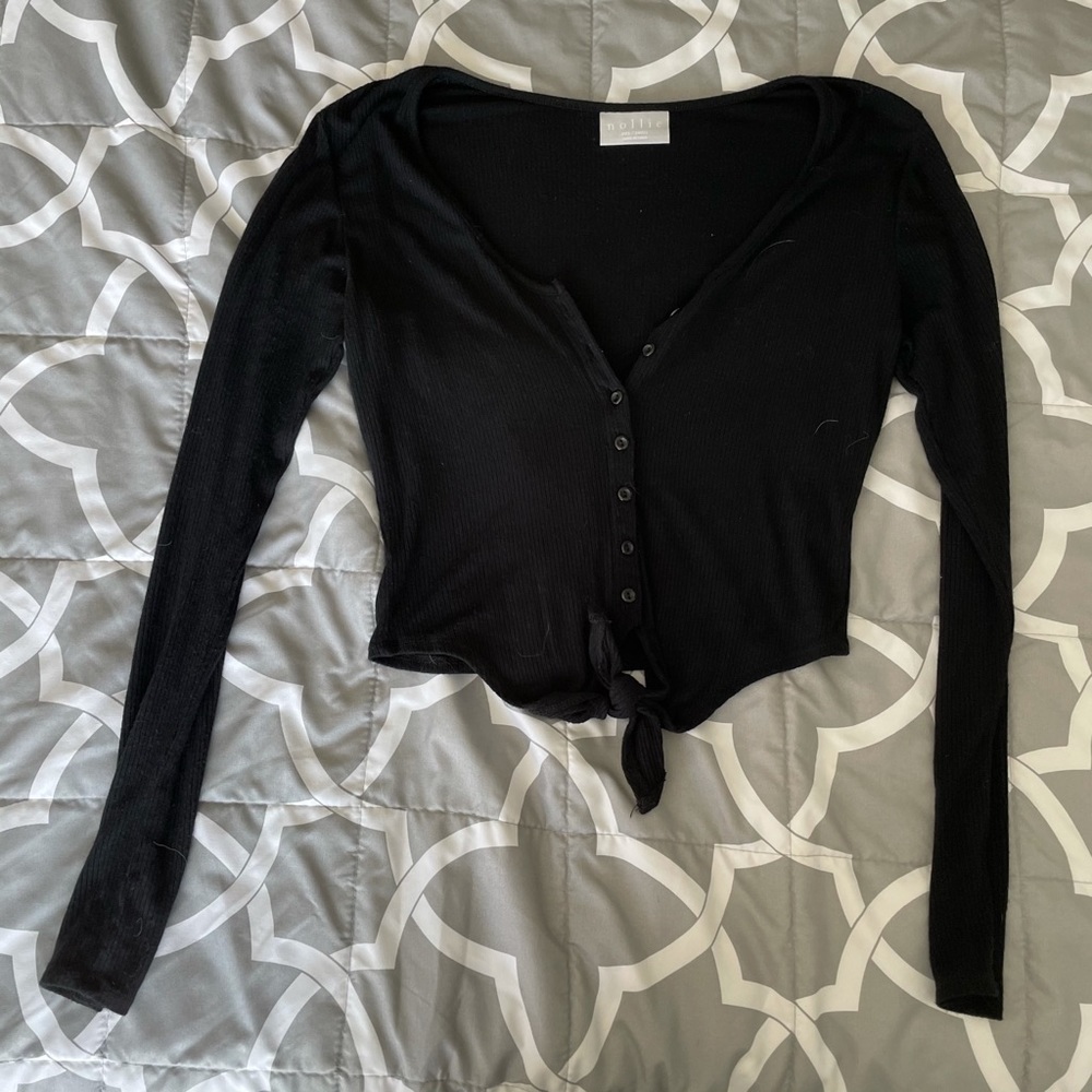 Nollie Cropped Ribbed long sleeve button up